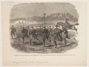 Szarża Pierwszego Pułku Massachusetts na Rebel Rifle Pit w pobliżu Yorktown autorstwa Winslow Homer