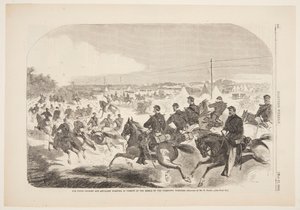 Unia kawalerii i artylerii rozpoczynająca pościg za rebeliantami w górę Yorktown Turnpike autorstwa Winslow Homer