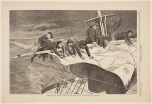 Zima na morzu – żeglowanie z wybrzeża autorstwa Winslow Homer