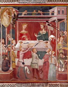 Jak Demon poprosił Boga, aby spróbował Hioba w czasie jego prosperującego fresku Bartolo di Fredi (lub Manfredi De Battilori) (1330-1410) Collegiale de San Gimignano Włochy