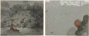 Fagot Gatherer (recto) Studium głowy widzianej z dołu (verso) autorstwa attributed to Francisque Millet