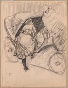 Kobieta wkraczająca do fiakry (rekto) autorstwa attributed to Jean Louis Forain
