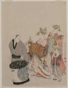 Kurtyzana w mieście z opiekunami w nocy autorstwa attributed to Kubo Shunman