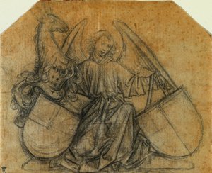 Anioł podtrzymujący dwie herby autorstwa attributed to Nikolaus Gerhaert von Leyden