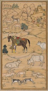 Akbar dosiadający konia; strona z Chester Beatty Akbar Nama (Historia Akbar) autorstwa attributed to Sur Das Gujarati