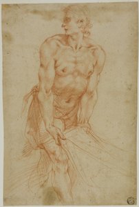 Mężczyzna szarpiący prześcieradło: Study for the Entombment [Zakrystia Certosa di San Martino, Neapol, 1596]