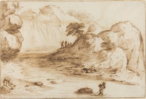 Krajobraz z wodospadem autorstwa called Guercino Giovanni Francesco Barbieri