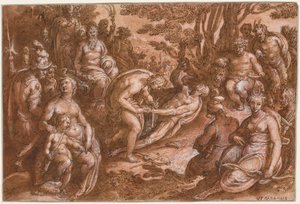 Obdzieranie ze skóry Marsjasza, c. 1570-1605. autorstwa called Johannes Stradanus Jan van der