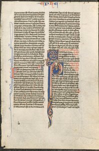 Kartka z Biblii łacińskiej: Inicjał P ze św. Pawłem trzymającym miecz (List św. Pawła do Efezjan) autorstwa circle or workshop of Johannes Grusch Atelier