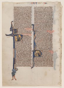 Kartka z Biblii łacińskiej: inicjał P: św. Paweł z mieczem i księgą autorstwa circle or workshop of William de Brailes