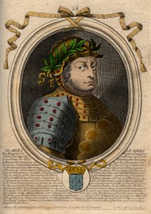 Dynastia Karolingów: Portret Karola III Le Gros (839-888) Król Franków - Karol III Gruby - rycina z 