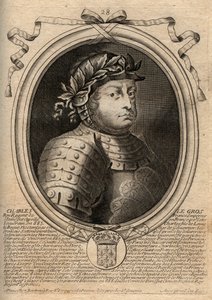 Dynastia Karolingów: Portret Karola III Le Gros (839-888) Król Franków - Karol III Gruby - rycina z 