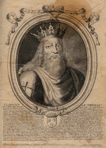 Clodion dit „”Le Chevelu”” (428-448), przodek Merowingów, wódz Franków Salian - Clodion Włochaty (ok.428-47) Król Plemienia Franków Salian - rycina z 