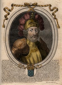 Portret Hugues I Capet (ok. 941 - 996), księcia Francji ówczesnego króla Francji - Portret Hugues I Capet (c941-996), króla Francji - rycina z 