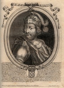 Portret Lotara (941 - 986), Król Franków - Lothair (941-986) Król Francji - grawer z 