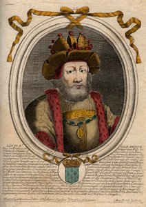 Portret Ludwika II Begue lub Faineant (846 - 879), Króla Franków - Ludwik II The Stammerer 848 do 879 - rycina z 