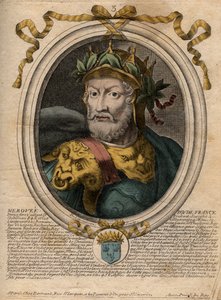 Portret Merovee lub Merovech, król franków (v448-v458), pierwszy król rasy Merowingów - Portret Merovech (Meroveus) (d456) King of the Salian Franks - rycina z 