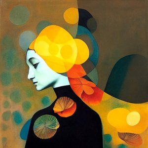 Abstrakcyjna, zamyślona kobieta, inspirowana Romina Ressia, wydruki artystyczne na ścianę autorstwa F. Abderrahim