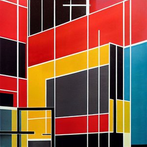 Geometryczne kształty architektoniczne malowane na płótnie, wydruki artystyczne na ścianę