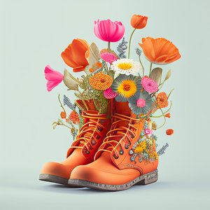 Buty i kwiaty, cyfrowe malarstwo artystyczne, druk sztuki ściennej na żądanie