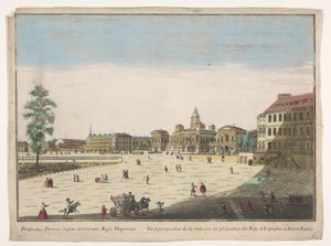 Gezicht op het Buen Retiro Palace w Madrycie Vüe ​​et perspective de la maison de plaisance du roy d