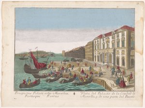 Gezicht op het Stadhuis en de haven te Marseille Widok na Pałac Miejski w Marsylii i część portu (tytuł na obiekcie)