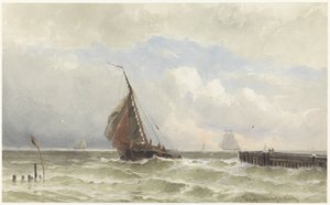 Port Vlissingen, z przypływającym żaglowcem autorstwa jonkheer Jacob Eduard van Heemskerck