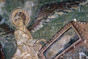 Freski z aniołem w Kościele Metamorfozy tou Sotiros, Kefali, Kreta, Grecja (zdjęcie) autorstwa Theodore Charles Ange Coquelin