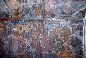 Fresk o tematyce religijnej, autorstwa Ioannisa Pagomenosa, fresk w bizantyjskim kościele św. Jerzego, Anidri, Kreta, Grecja (zdjęcie) autorstwa Theodore Charles Ange Coquelin