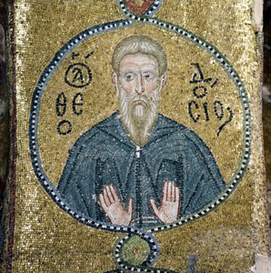 Święty, mozaika w katholikonie (głównym kościele) klasztoru Nea Moni (lista światowego dziedzictwa Unesco) autorstwa Theodore Charles Ange Coquelin