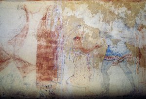 Kobieta i młodość, fresk, Grób Niebieskich Demonów, Nekropolia Tarquinia (Lista Światowego Dziedzictwa UNESCO, 2004), Lacjum, Włochy, Cywilizacja Etrusków, V wiek p.n.e. (zdjęcie) autorstwa Theodore Charles Ange Coquelin