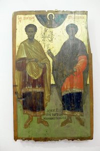 Święci, malowidło na drewnie w klasztorze Arkadi, Kreta, Grecja (zdjęcie) autorstwa Unbekannt Unbekannt