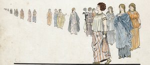 Femmes des „wolni ludzie” (wolni obywatele) noszący suknie zszyte na ramieniu i ciężkie klejnoty na ramionach. w „”Francja, jego historia opowiedziana przez G. Montorgueil, imagee by Job””” 1896. Zbiory prywatne. autorstwa pseudonym for Onfray de Breville Jacques Job