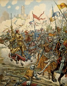 Historia Francji w średniowieczu (średniowiecze): Król Ludwik XI zwany Roztropnym (1423-1483) na czele swojej armii podczas bitwy pod Montlery przeciwko Ligue du Bien Public, 16 lipca autorstwa pseudonym for Onfray de Breville Jacques Job