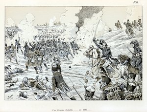Ilustracja z książki „Wielka wojna artystów”: Wielka bitwa w 1815 r. Jacques Marie Gaston Onfray de Breville dit JOB (1858-1931), Zbiór częściowy autorstwa pseudonym for Onfray de Breville Jacques Job