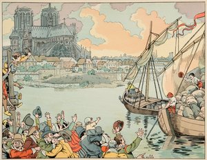 Ilustracja z książki „Le bon roy Henri”, ilustracja Jacques Marie Gaston Onfray de Breville dit JOB (1858-1931): Paris refuitaille - kolekcja prywatna autorstwa pseudonym for Onfray de Breville Jacques Job
