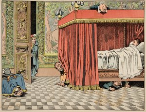 Ilustracja z książki „Le bon roy Henri”, ilustracja Jacques Marie Gaston Onfray de Breville dit JOB (1858-1931): Henryk IV mieszkający w Paryżu pod okiem szpiegów - Kolekcja prywatna autorstwa pseudonym for Onfray de Breville Jacques Job