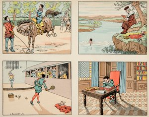 Ilustracja zaczerpnięta z książki „Le bon roy Henri””, ilustrowana przez Jacques Marie Gaston Onfray de Breville dit JOB (1858-1931): Edukacja Henri IV - kolekcja prywatna autorstwa pseudonym for Onfray de Breville Jacques Job