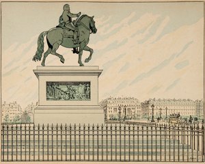 Ilustracja zaczerpnięta z książki „Le bon roy Henri””, ilustracja Jacques Marie Gaston Onfray de Breville dit JOB (1858-1931): Statua erige ku pamięci Henryka IV – kolekcja prywatna autorstwa pseudonym for Onfray de Breville Jacques Job