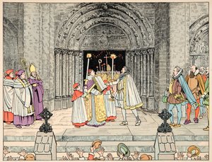 Ilustracja zaczerpnięta z książki „Le bon roy Henri”, ilustracja Jacques Marie Gaston Onfray de Breville dit JOB (1858-1931): Henryk IV, Bazylika św. autorstwa pseudonym for Onfray de Breville Jacques Job