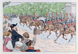 Jacques Marie Gaston Onfray de Breville z pracy (1858 - 1931); Ilustracja z książki „Les epees de France”: Eskorta cesarza Napoleona 3 na Polach Elizejskich; Zb, część autorstwa pseudonym for Onfray de Breville Jacques Job