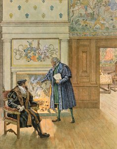 Jacques Marie Gaston Onfroy de Breville dit JOB (1858-1931) - Historia Belgii: Cesarz Karol V (1500 - 1558) odwiedzający wielkich kupców i finansistów miasta Antwerpia, kolekcja prywatna autorstwa pseudonym for Onfray de Breville Jacques Job
