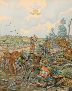 Jacques Marie Gaston Onfroy de Breville dit JOB (1858-1931) - Historia Belgii: Jan 1, hrabia Luksemburga dit l Blind (1296 - 1346) upada w bitwie pod Crecy 26 sierpnia 1346, kolekcja prywatna autorstwa pseudonym for Onfray de Breville Jacques Job