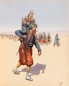 Jacques Marie Gaston Onfroy de Breville dit JOB (1858-1931) - Le Zouzou (Zouave na wyprawie na pustynię), kolekcja prywatna autorstwa pseudonym for Onfray de Breville Jacques Job