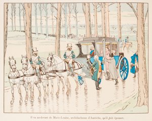 Jacques Marie Gaston Onfroy de Breville dit JOB (1858-1931) - Napoleon Bonaparte idzie na front Marie Louise z Austrii przed ślubem w 1810 roku, kolekcja prywatna autorstwa pseudonym for Onfray de Breville Jacques Job