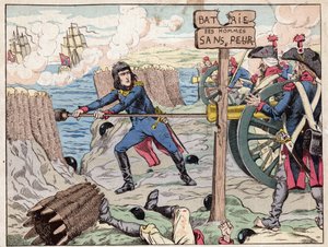 NAPOLEON AT TOULON - (Toulon Siege) 1793 - litografia autorstwa Joba (Jacques Onfroy de Breville) z „” Le Grand Napoleon des Petites Enfants””” 1893 autorstwa pseudonym for Onfray de Breville Jacques Job