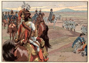 Napoleon I Bonaparte (1769-1821) z Joachimem Muratem (1767-1815) podczas kapitulacji Ulm w 1805 roku. Grawer Jacques Marie Gaston Onfray de Breville dit Job (1858-1931) autorstwa pseudonym for Onfray de Breville Jacques Job