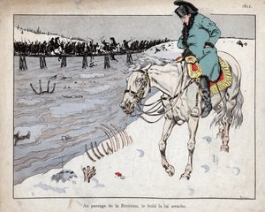 Napoleon oglądający szczątki swojej Wielkiej Armii przekraczającej rzekę Berezynę w odwrocie z Moskwy autorstwa pseudonym for Onfray de Breville Jacques Job