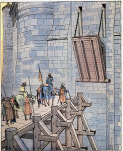 Otwórz się, to fortuna Francji! (lub „Otwarte, to nieszczęście król Francji!”) Słowa króla Francji Filipa VI dit Philippe de Valois (1293-1350) docierają przed most Levisa w Chateau de Broye niedaleko Crecy. Został ranny w Battl autorstwa pseudonym for Onfray de Breville Jacques Job