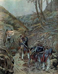 Kampania pruska (1806): wojska pracowały nad poszerzeniem przejścia dla armat u podnóża góry Iena w przeddzień bitwy (która wybuchła 14 października autorstwa pseudonym for Onfray de Breville Jacques Job